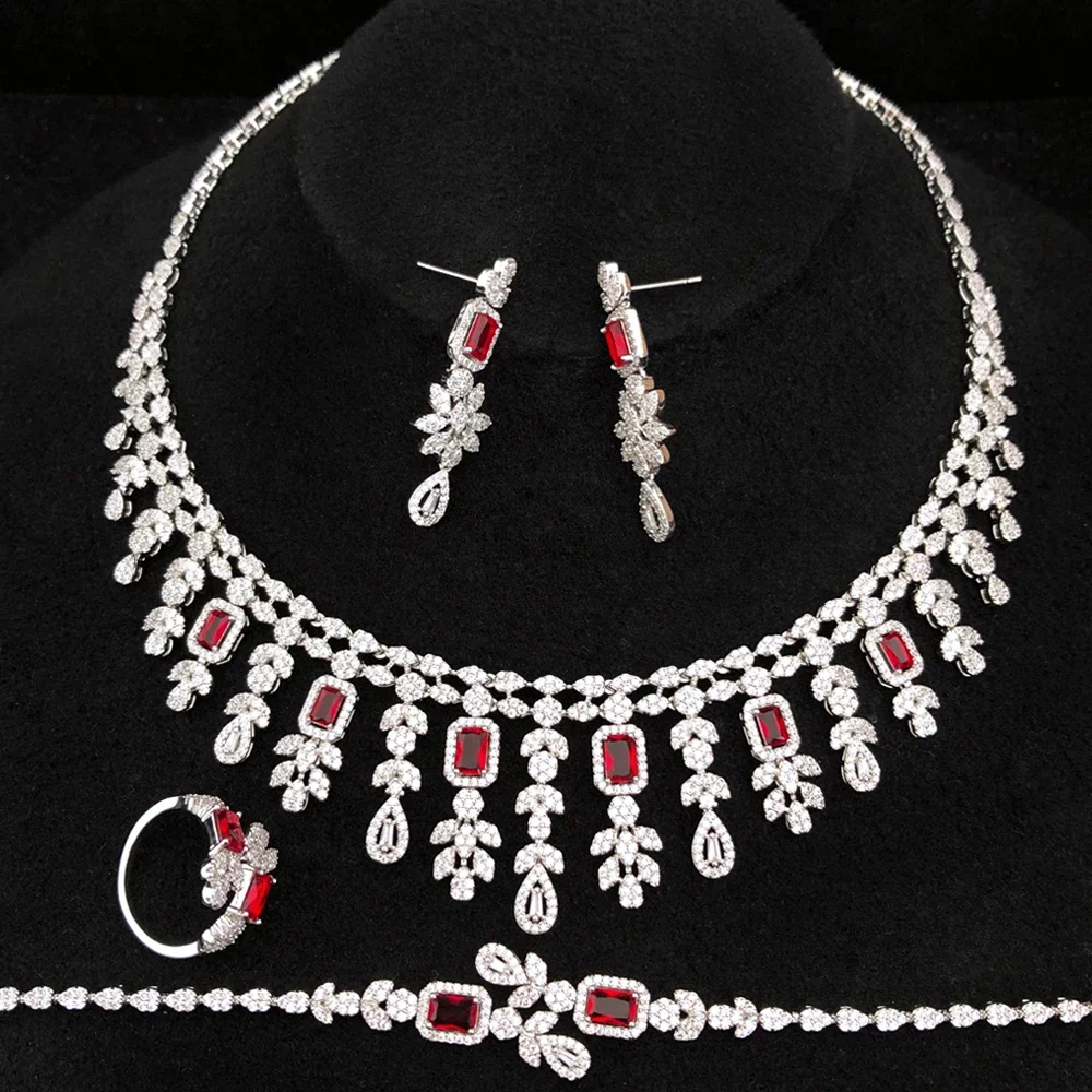 

Soramoore 4 PCS Shiny Luxury Necklace Bangle Earrings Ring Jewelry Set Brides Wedding Jewelry Full CZ Charm High Quality