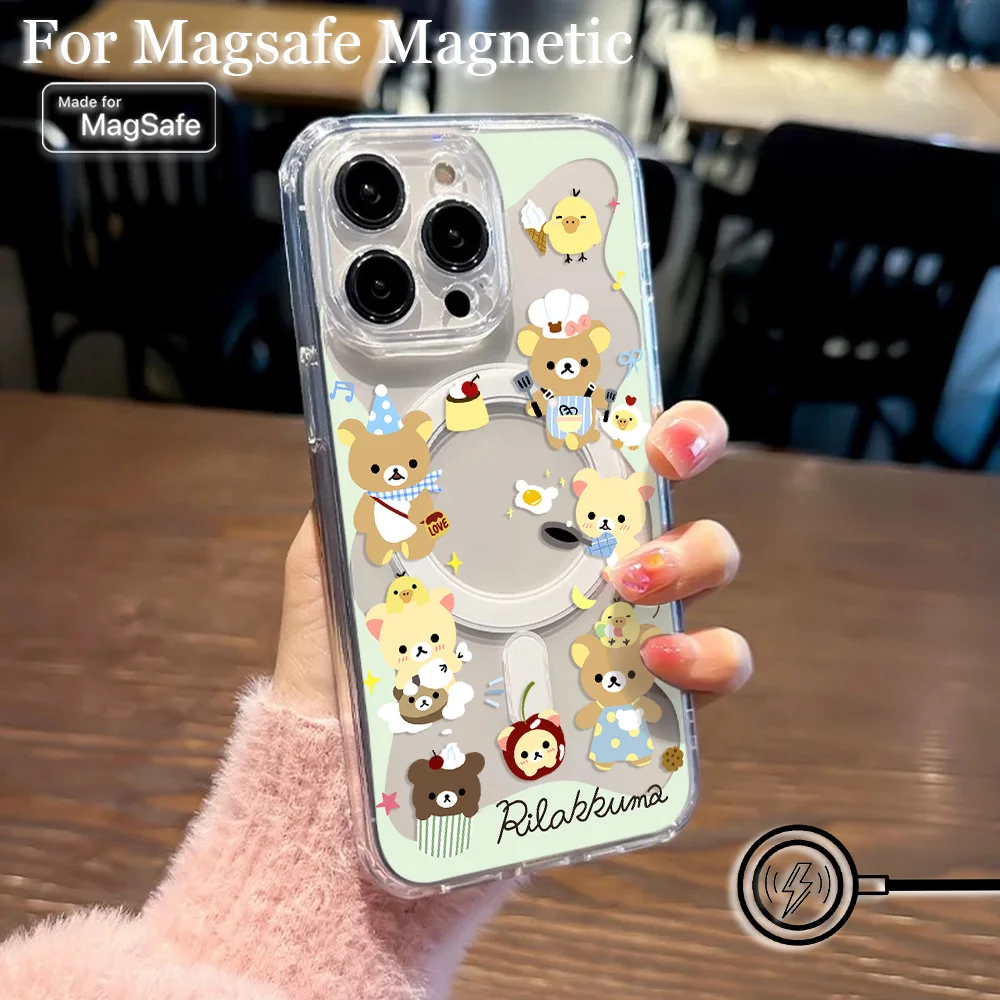 Cute Cartoon RilakkumaS Magsafe Magnetic Phone Case for iPhone 16 15 14 13 12 11 8 7 Plus Pro Max XR XSMax Soft Clear Tpu Cover