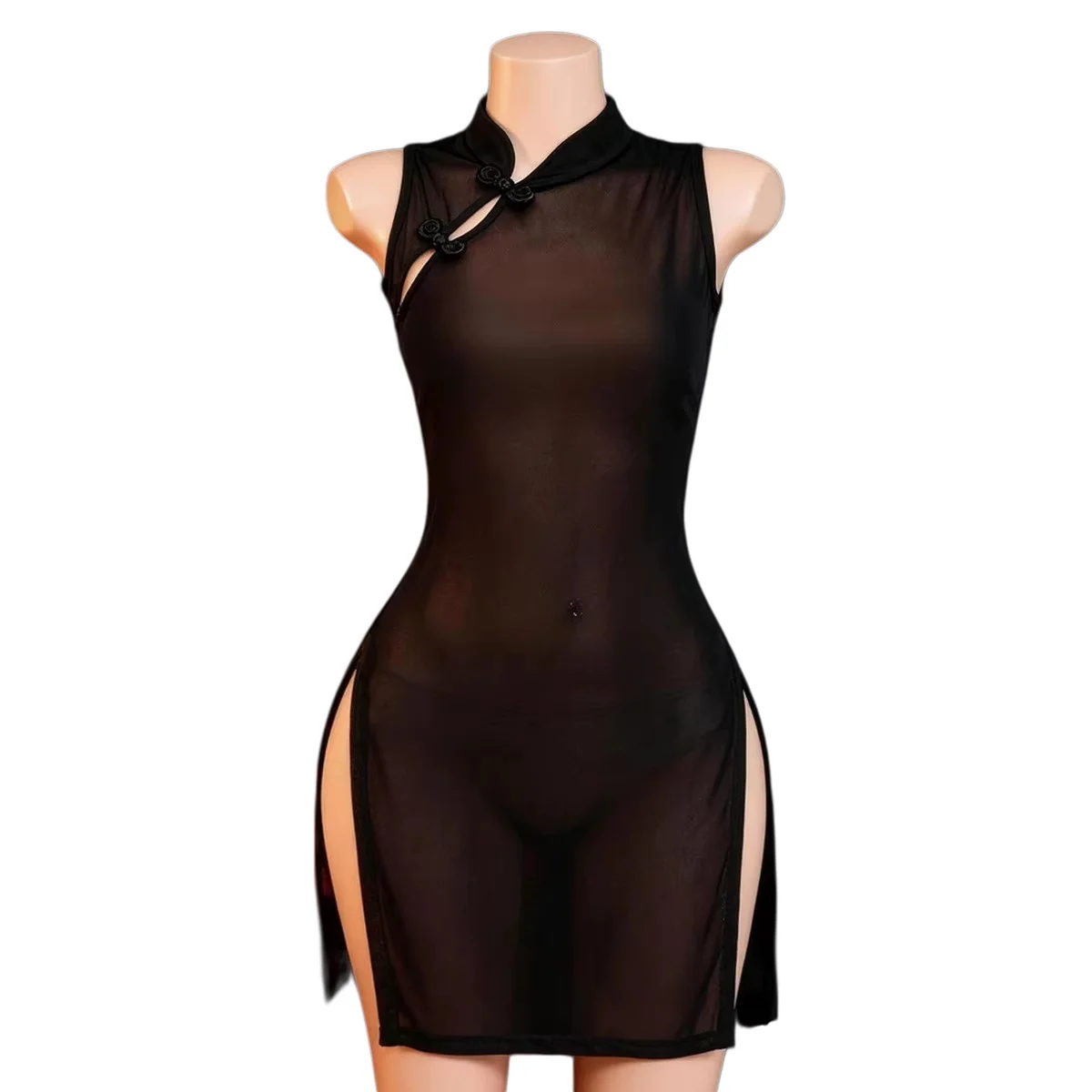 Mesh Sexy Lingerie See-through Cheongsam Style Split Dress Female Exotic Dresses Appearing More Mature And Beautiful Charm