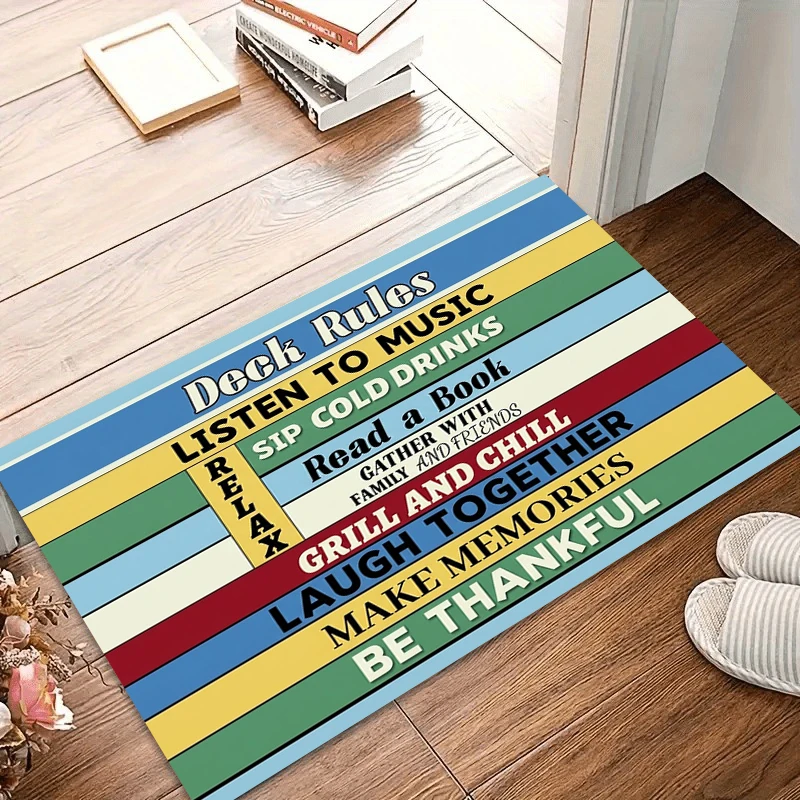 Funny Deck Rules Retro Striped Welcome Doormat Non-Slip Indoor Outdoor Floor Mat Patio Decor for Backyard Porch Entryway
