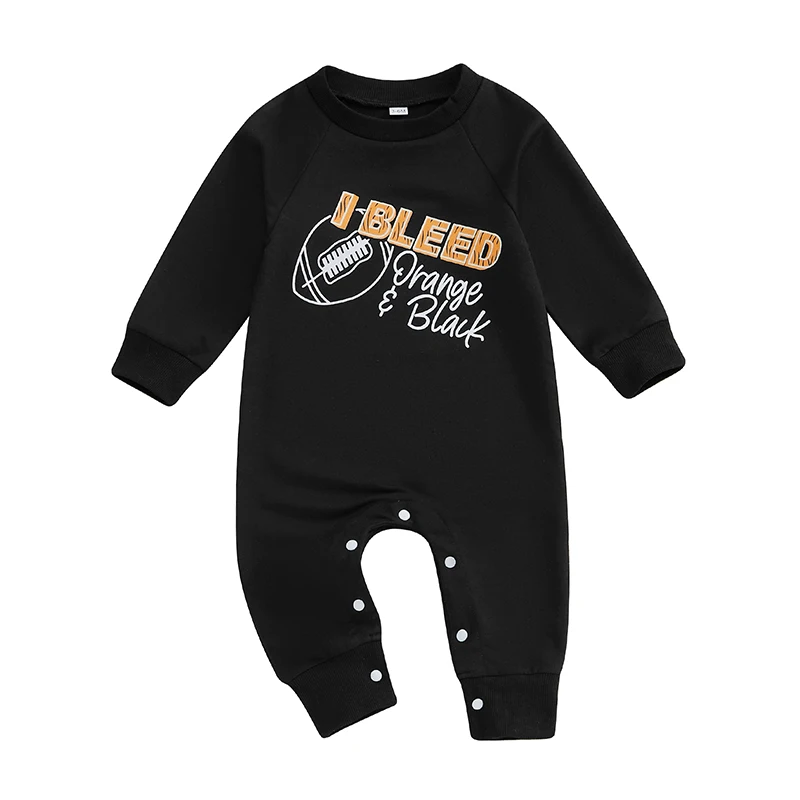 

Baby Boy Sweatshirt Romper Letter Football Print Long Sleeve Crew Neck Jumpsuit Fall Clothes