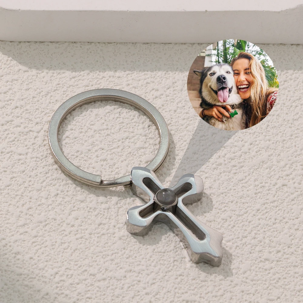 Custom Stainless Steel Projection Keychain Custom Family Photo Keyring Personalized Cross Projection Keychain Memory Gift