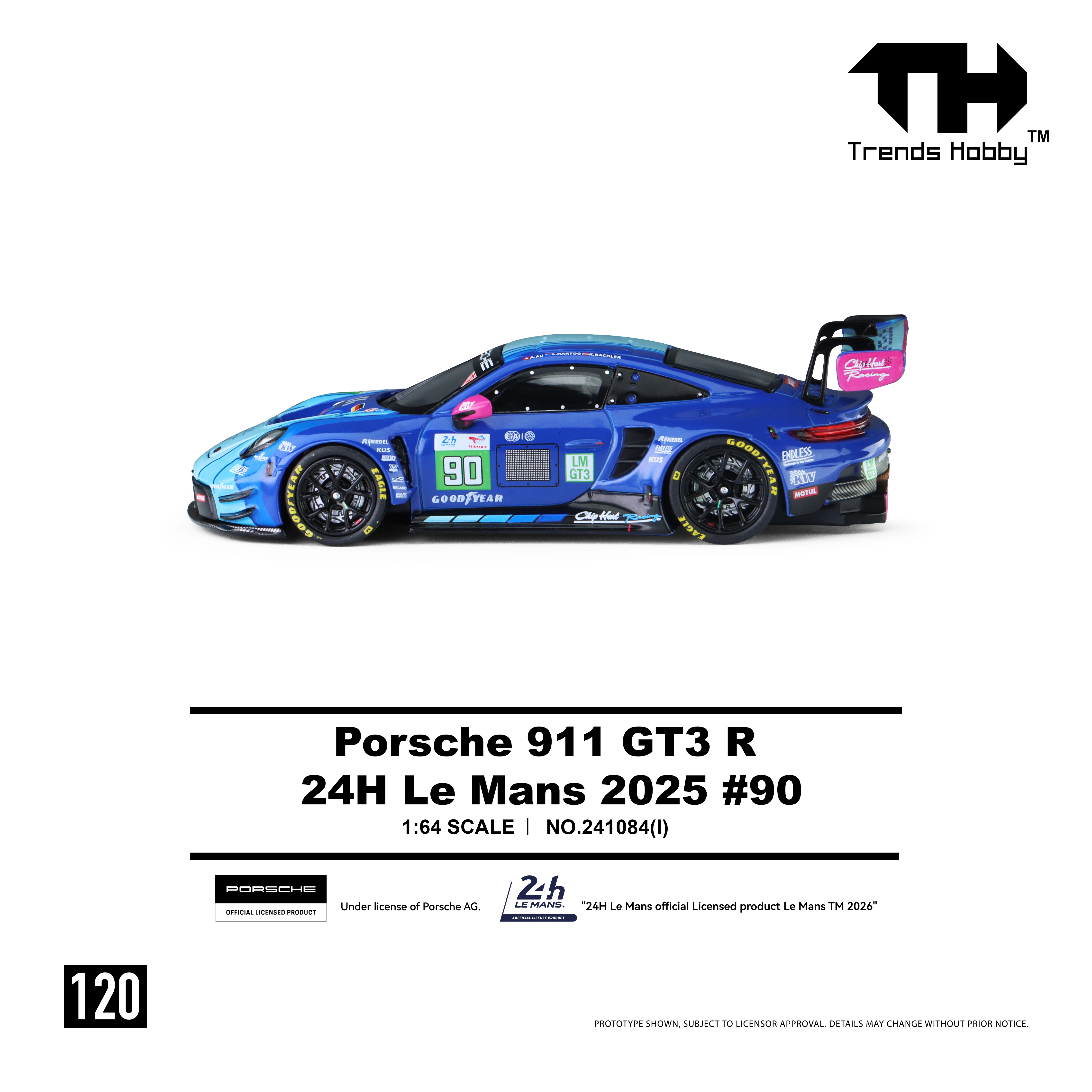 Trends Hobby TH 1:64 Porsche 911 GT3 R24H Le Mans 2025 # 90 Legierungs-Druckguss-Automodelle zur Sammlung Sofort Lieferbar