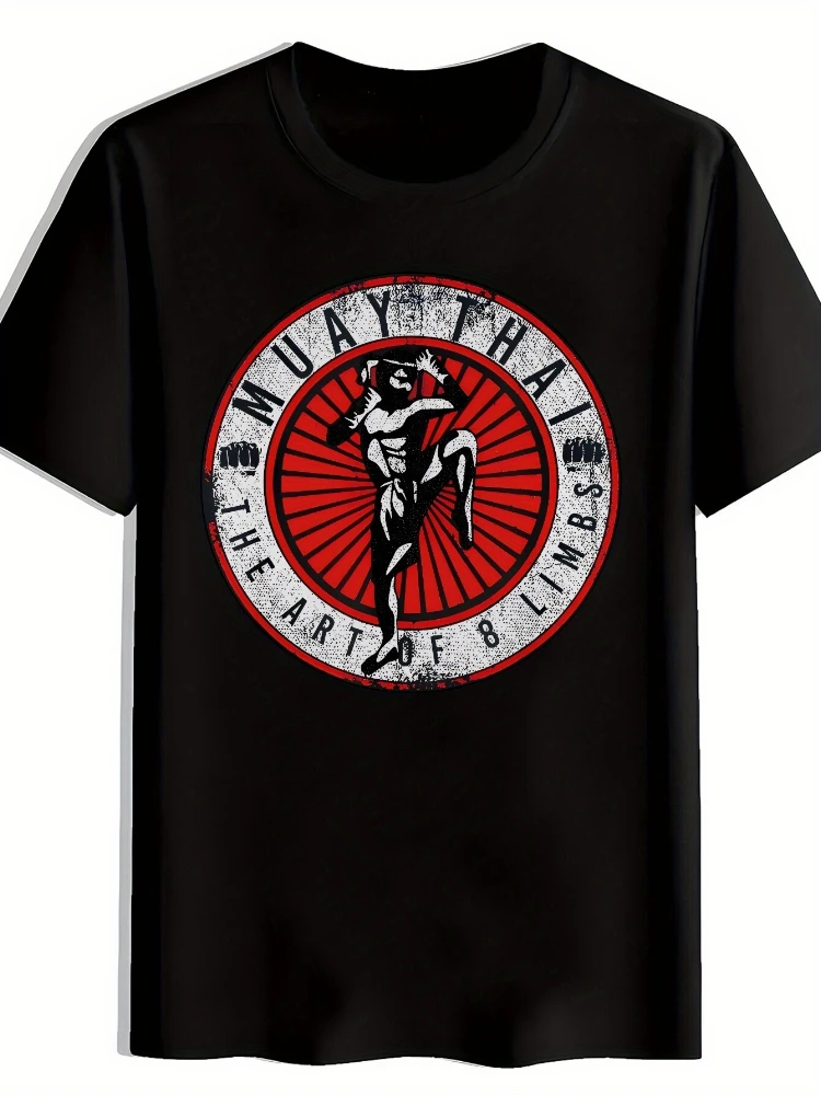 

Муай Тайский графический боевой плакат с иллюстрацией и истребителем - 100% хлопок, летняя мужская футболка с круглым вырезом и короткими рукавами с принтом.