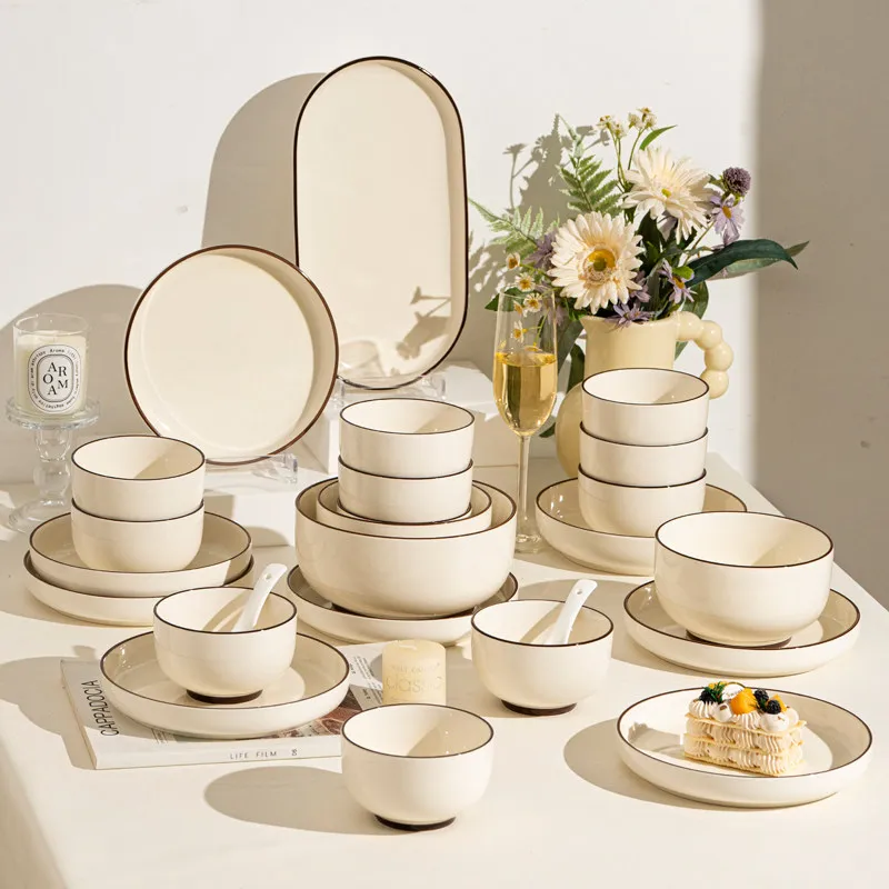 Juego de Vajilla Completo Estético, Diseño de Platos Único y Elegante, Juego de Vajilla de Cerámica de Lujo, Vajilla de Diseño para Cocina, Bajilla Cerámica