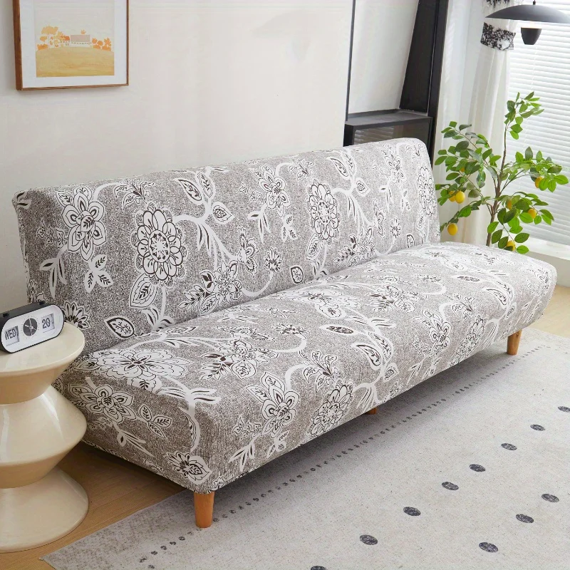 1 Stück elastischer Sofabezug, Vintage-Bezug mit grau-weißem Blumenrankenmuster für das Wohnzimmer