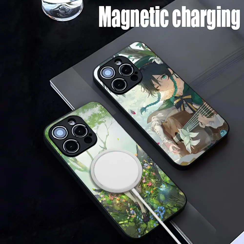 

Genshin Wendy Phone Case Strong Magnetism Glass For iPhone 15ProMax 14 13 12 15 11 Pro XS Max Plus Mini Coque