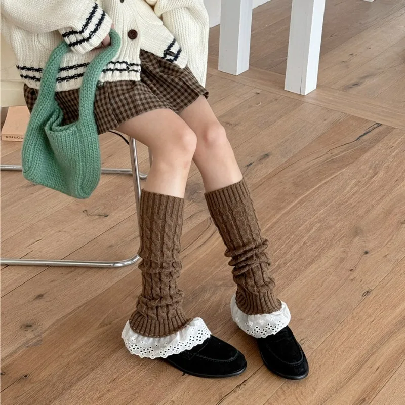 

Lace Pile Leg Sleeve Knitting Lace Cotton Edge Girl Fried Dough Twists Pattern Leg Sleeve Versatile