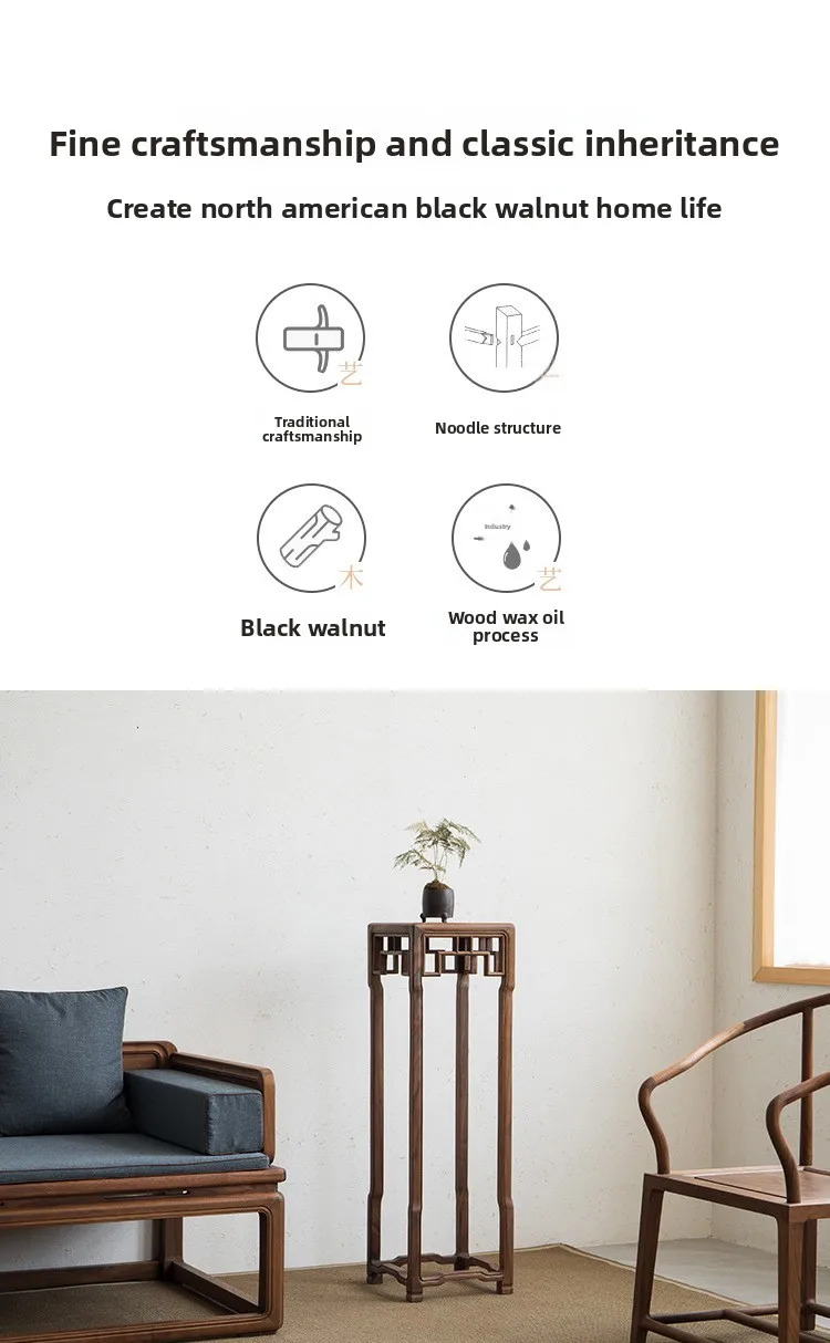 Nuevo soporte de flores de nogal negro Zen chino norteamericano, totalmente de madera maciza, sala de estar, moderno, sencillo, ligero, de lujo, con borde de suelo de olmo fe