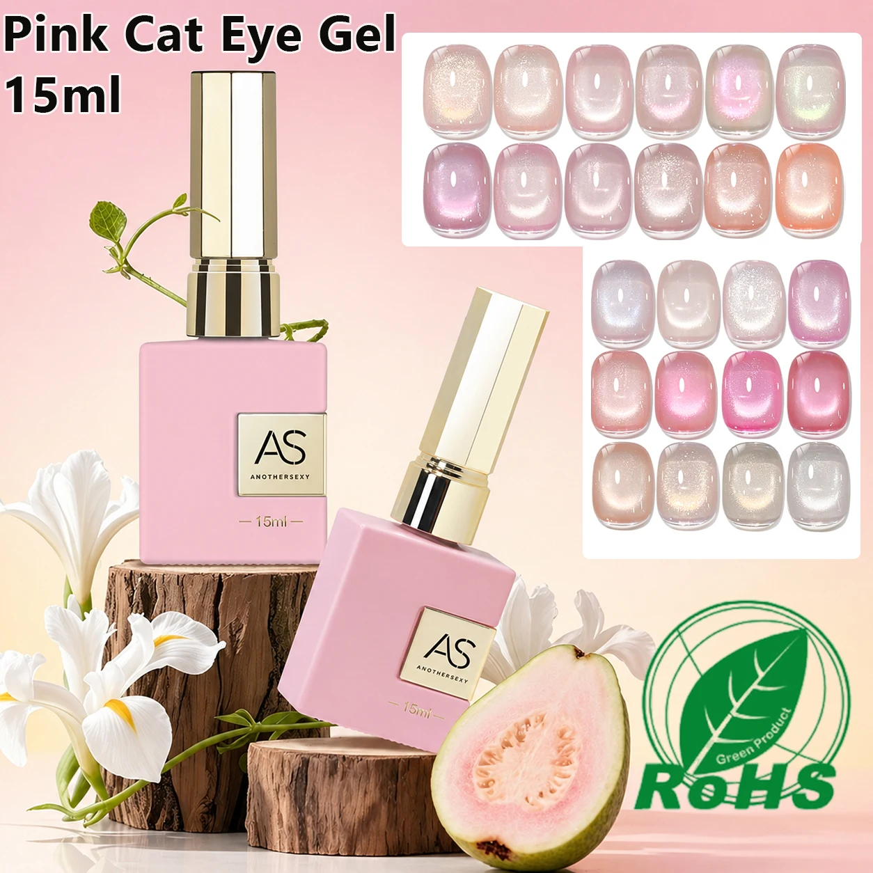 AS Esmalte de Uñas en Gel Efecto Ojo de Gato Rosa Peachy Whimsy de 15ml, Brillo Rosa, Efecto Magnético Brillante de Primavera, Esmalte en Gel DIY, Regalo para Manicura