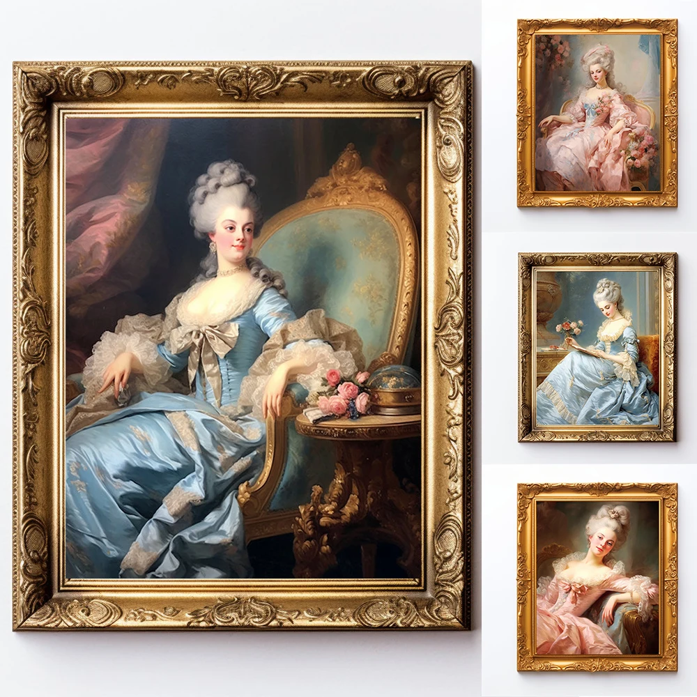 Rococo Lady in Sage Green Dress Art Print Vintage Baroque 18th Century Oil Painting Wall Art Prints Renaissance Victorian Decor