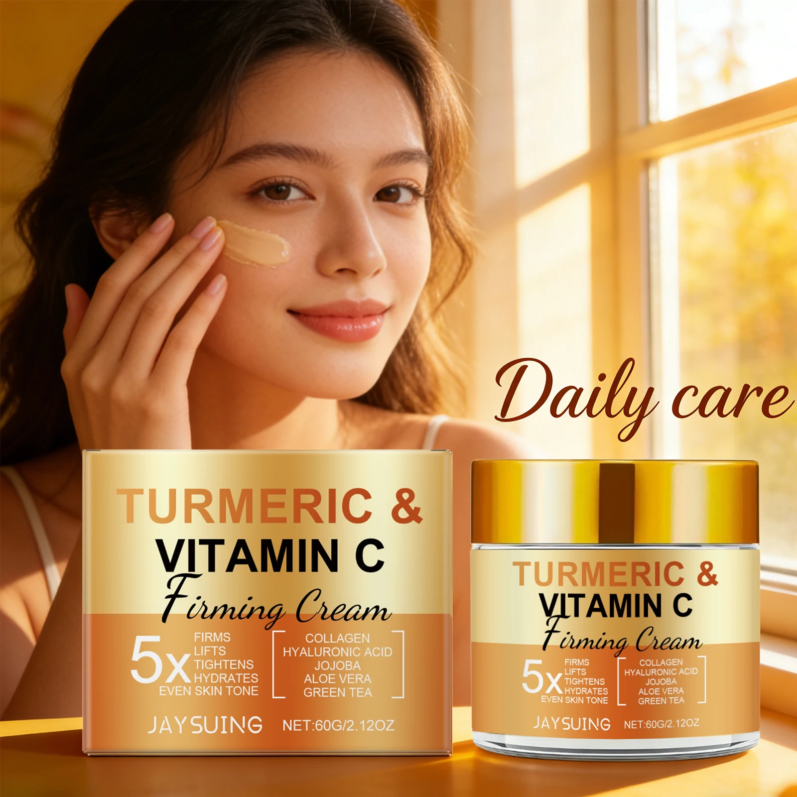 Jaysuing Turmeric Vitamin C Firming Cream Deep Hydration Fine‑Line Reduction Facial Contour Lifting Moisturizing Facial Cream