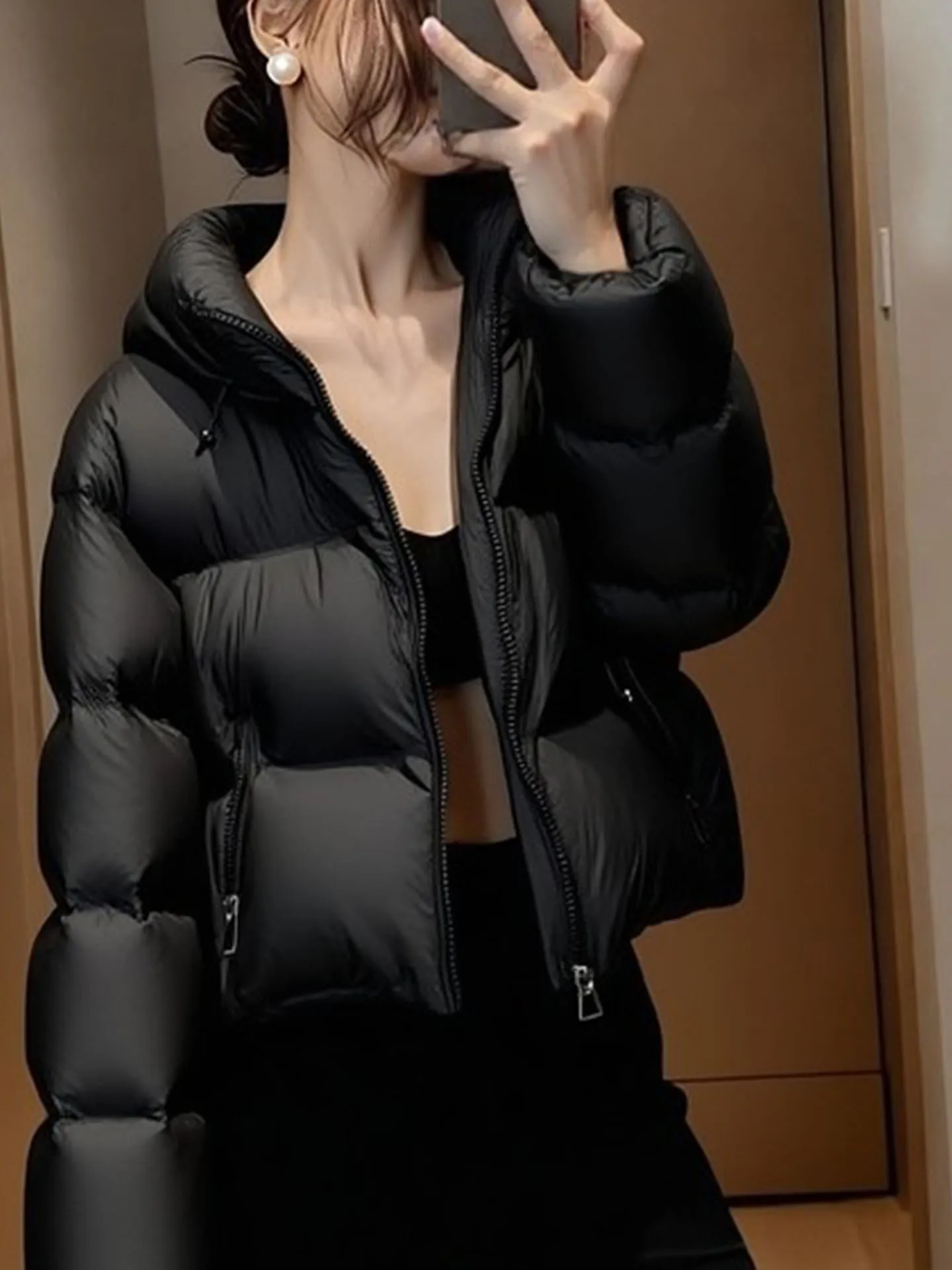 Sli ort Puffer Jaet Dames Bla Foamy gewatteerde jas Winter Thi Warm Casual Faion Polyestervezel Wit Du down