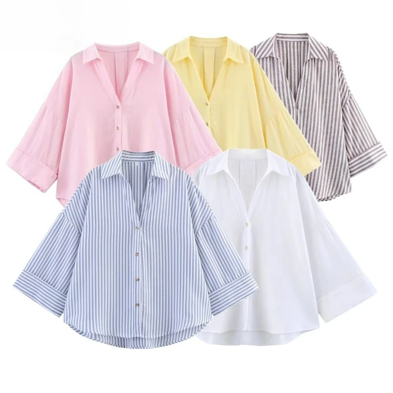 

Women's Shirts Striped Oversize Shirts for Women Wide Sleeve Casual Shirts and Blouses Woman White Summer Loose Tops Woman