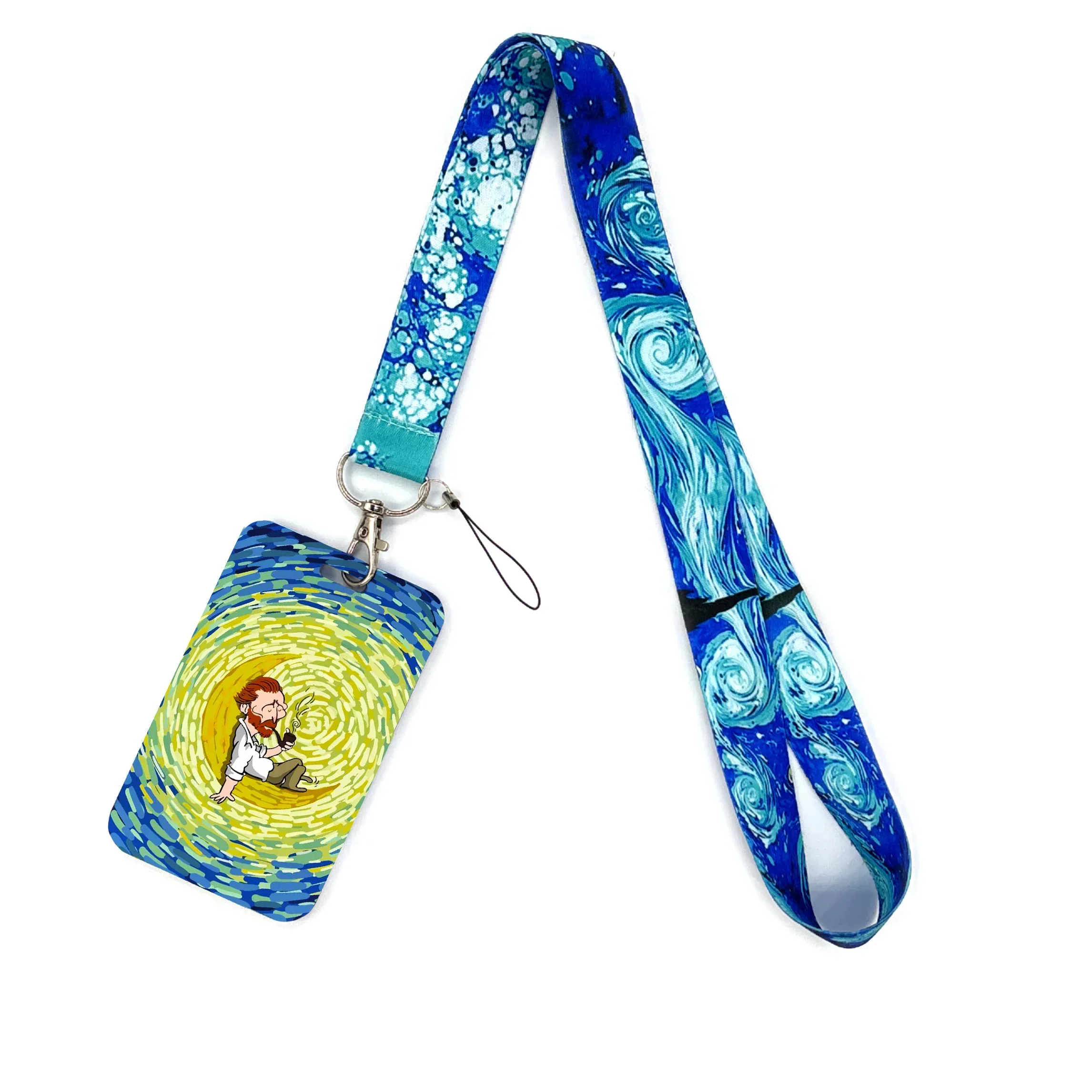 Série Van Gogh tão legal! Porta-cartão de identificação com cordão para homens, porta-idencial, tiras de pescoço, porta-crachá feminino, chaveiro para cartão de porta