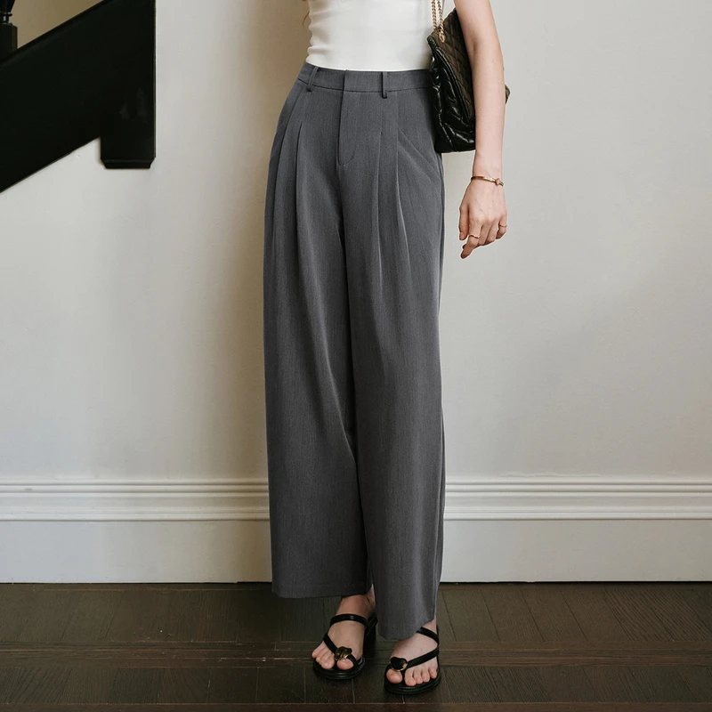 

OLrain Women Straight Casual Pants Fashion Style Grey Loose Pant Summer 2025 Commute High Waist Skinny Wide Leg Pants O57XK98603