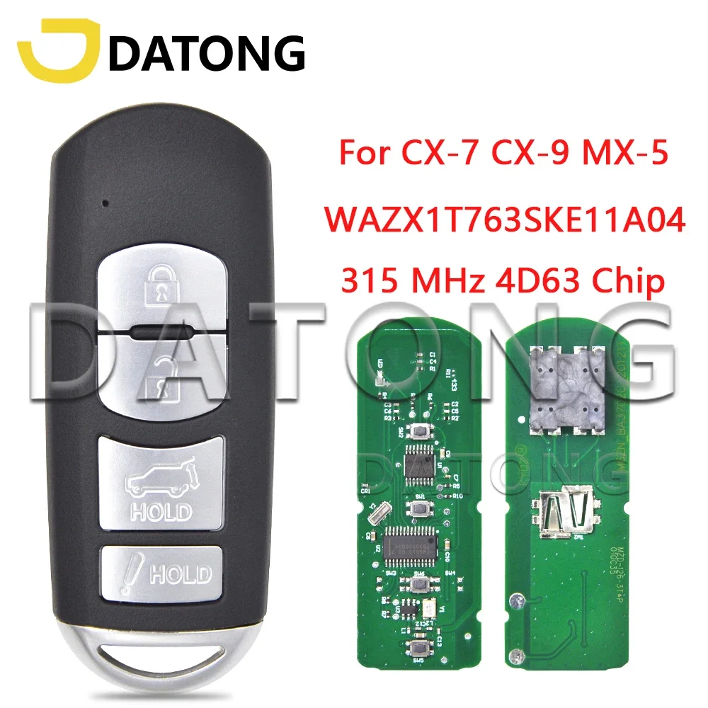 Datong World Car Remote Key For Mazda CX-7 CX-9 MX-5 MIATA 2010-2015 WAZX1T763SKE11A-04  IC:662F-SKE11A04 4D63 Chip 315MHz Card