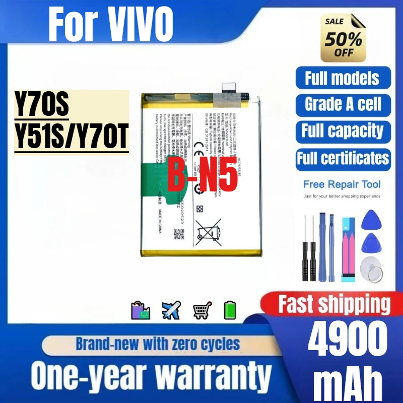Аккумулятор B-N5 для мобильных телефонов VIVO Y70S/Y51S/Y70T, 0 циклов, высокое качество, высокая емкость, сменный, класс А, с инструментами для установки