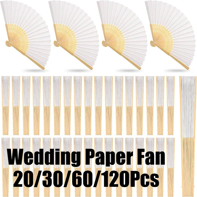 120-20Pcs Paper Hand Fans Wedding White Church Christian Fan Foldable Fans Bridal Party Props Fan Home Decor Kids DIY Painting