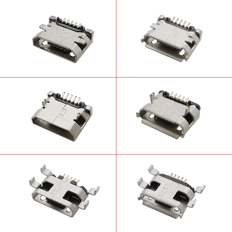 10Pcs/lot Micro USB Female 5 Pin Connector DIY Repair Charging Port Dock SMD SMT PCB Mount Micro USB Socket Seat Connectors