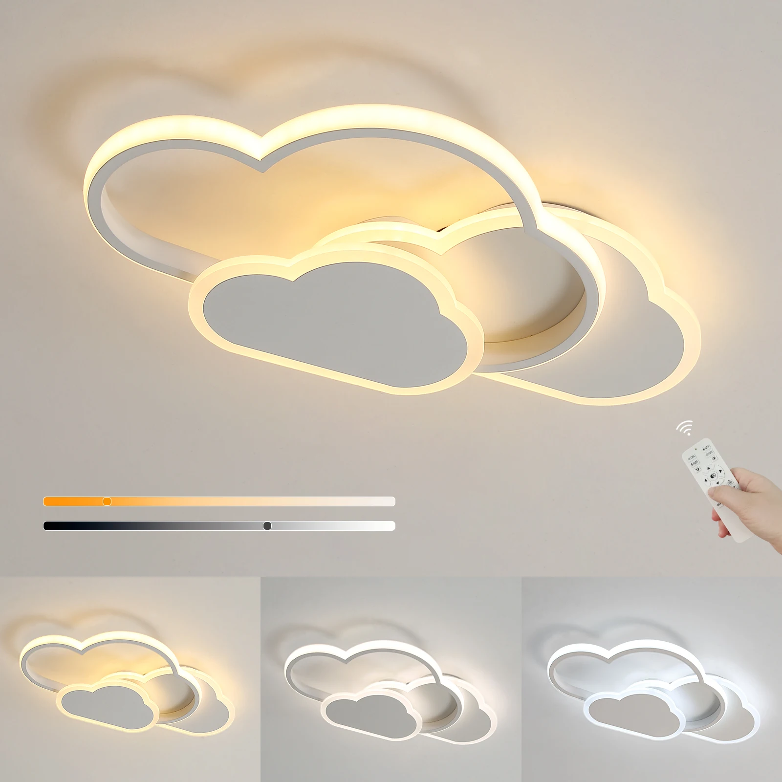 Ściemnialna lampa sufitowa LED w kształcie chmury, 32W 2700LM, z pilotem, 3000-6500K, do salonu, jadalni.