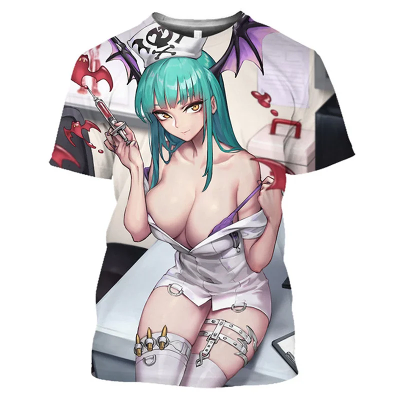 Hentai Nurse Doctor Anime T Shirt for Men 3D Ahegao Sexy Girl Printed Manga Bikini Exposed Loli Tee Shirts Harajuku Fashion Tops