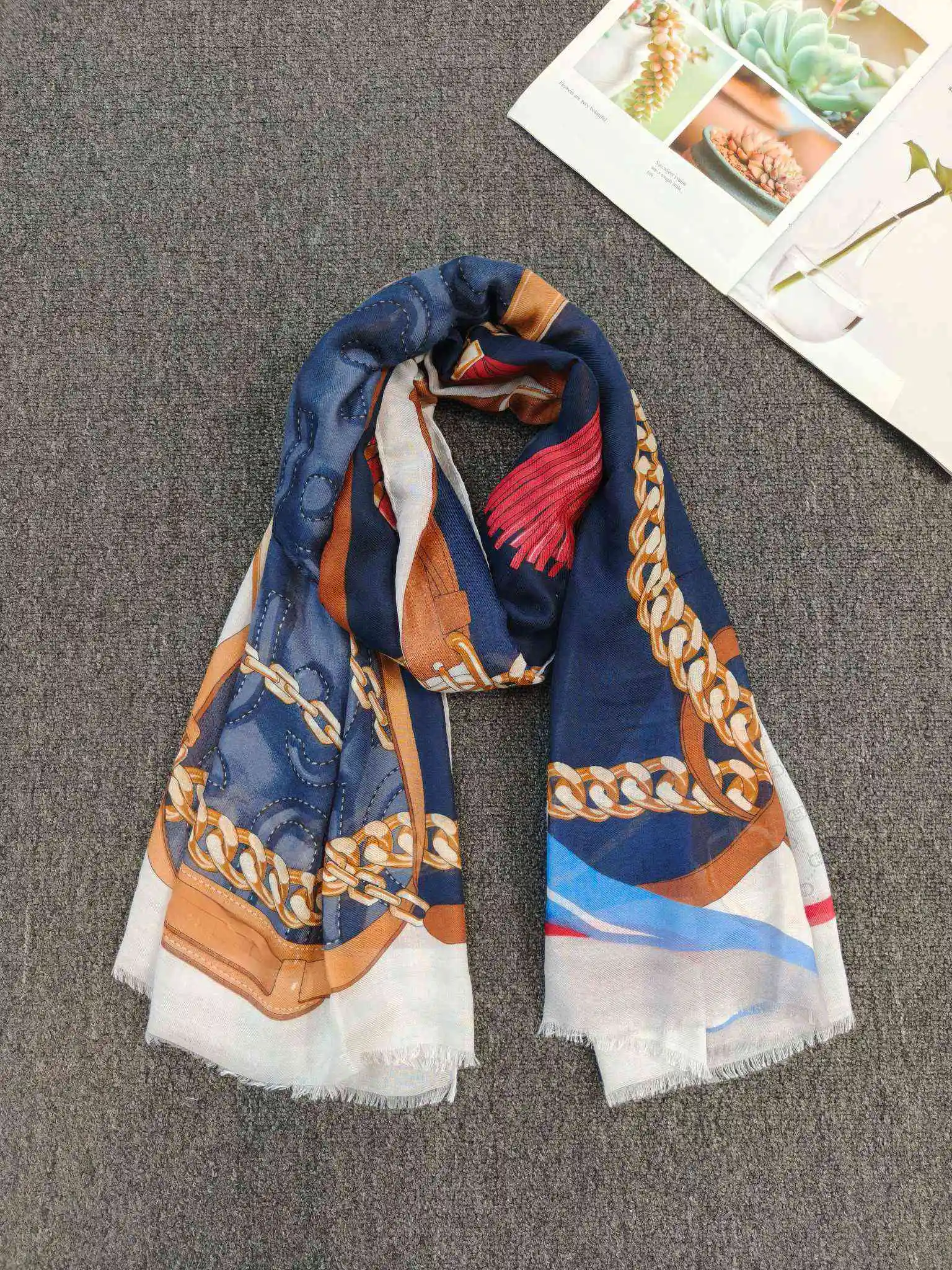 European and American style Italian original single scarf, sun shading lightweight beach towel, printed large-sized shawl view 3
