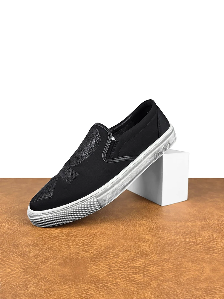 

Men's Casual Canvas oes Spring Summer Breathable Slip-On Dirtied Faionable Flat Heel round Toe Rubber Bot oes