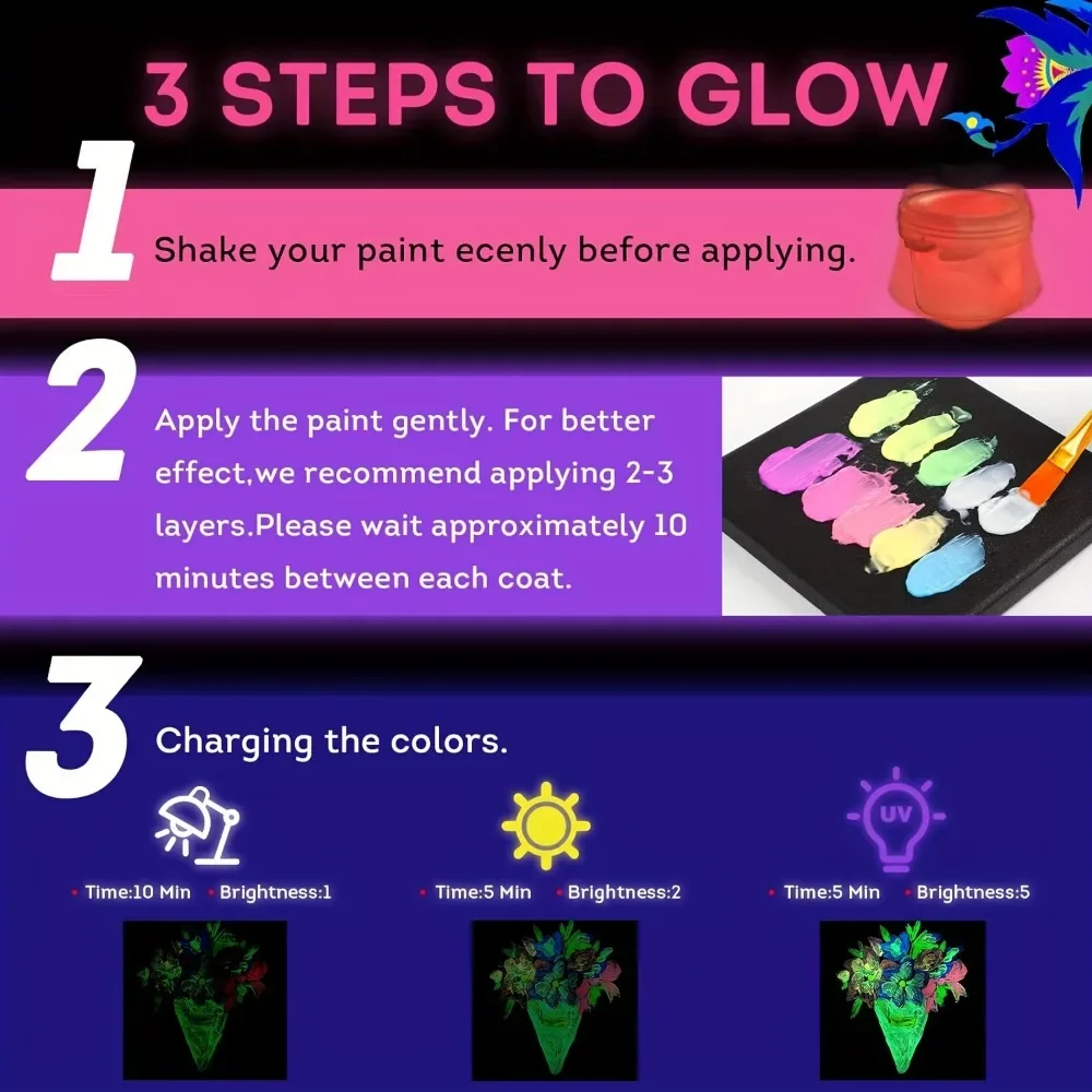 1 Set of Luminous Acrylic Paint, Long Acting Phosphorescent Paint, DIY Luminous Acrylic Paint for The Process