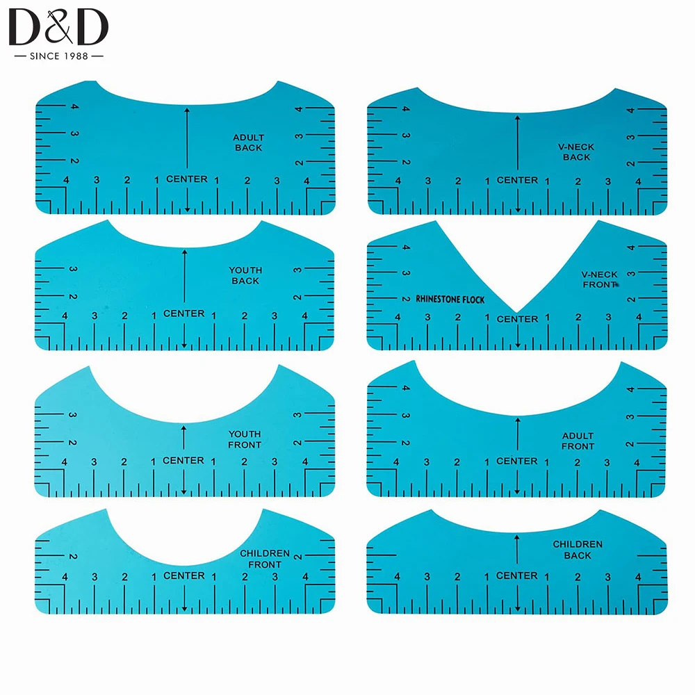

8pcs/set Template Alignment Tool V-Neck T-Shirt Guide Ruler Round Neck Calibration Sewing Ruler for T-Shirt Garment Accessories