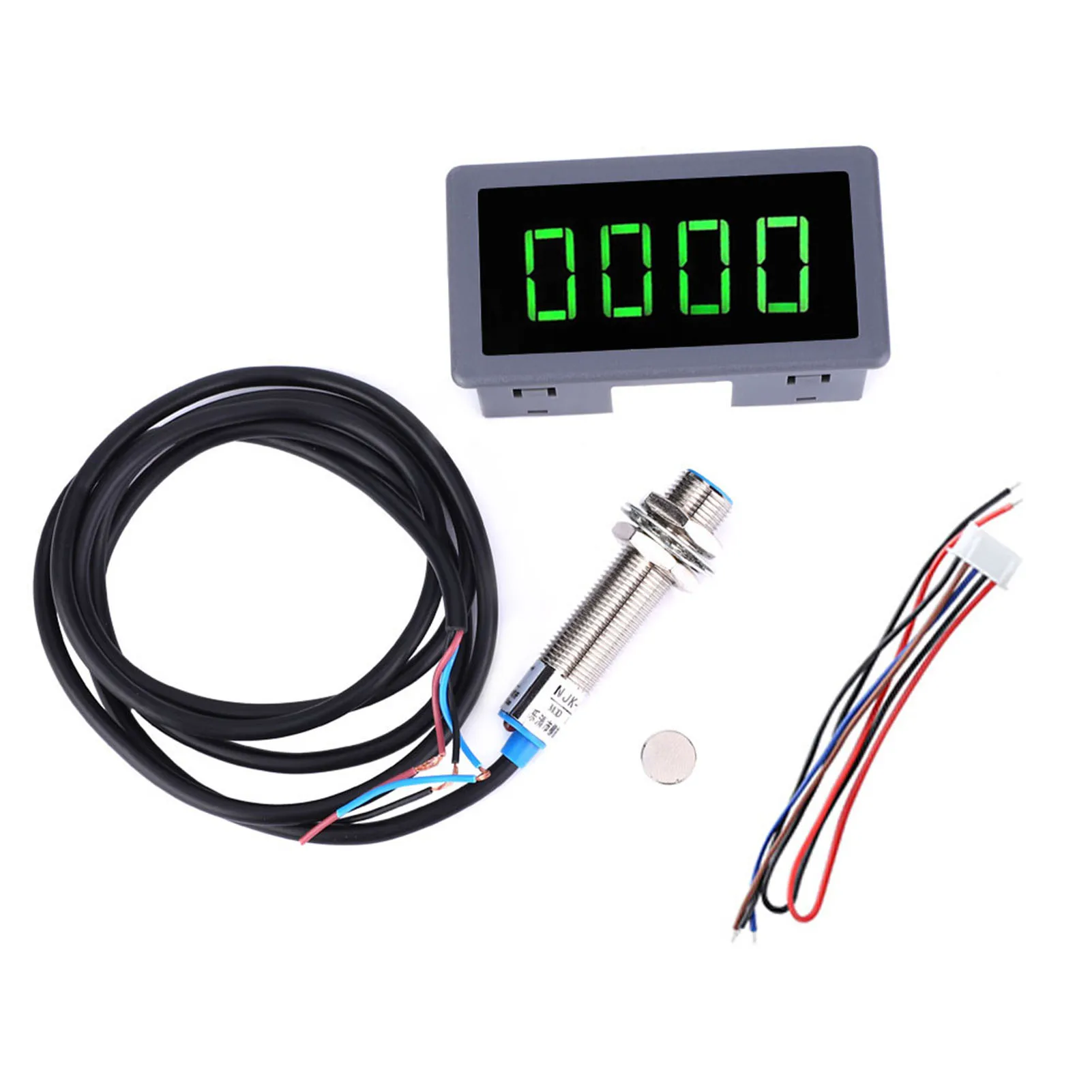 Green 4 Digit LED Motor Tachometer RPM Speed Measure Meter   NPN Hall Proximity Switch Sensor new