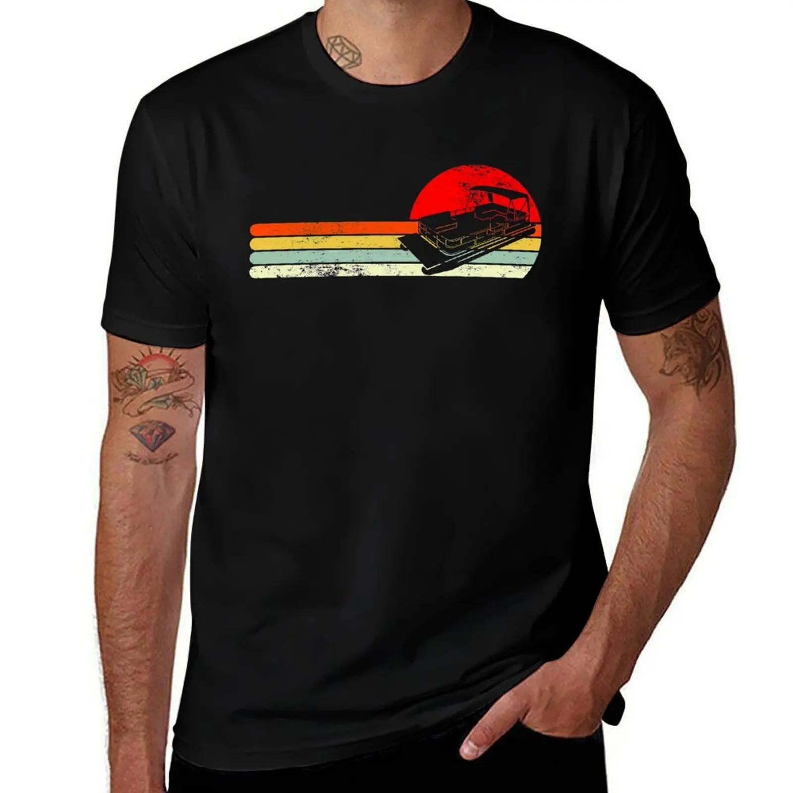 Retro Pontoon Captain Funny Pontoon Boat T-Shirt Outdoor Sports Lightweight Tee T-Shirt