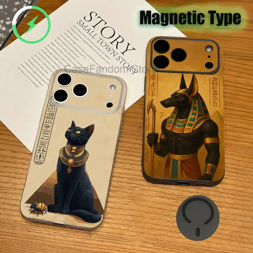 

Ancient Egyptian God Anubis For iPhone 17,16,15,14,13,12,11,Pro,Max,Plus Transparent gray Phone Case Magnetic Wireless Charging