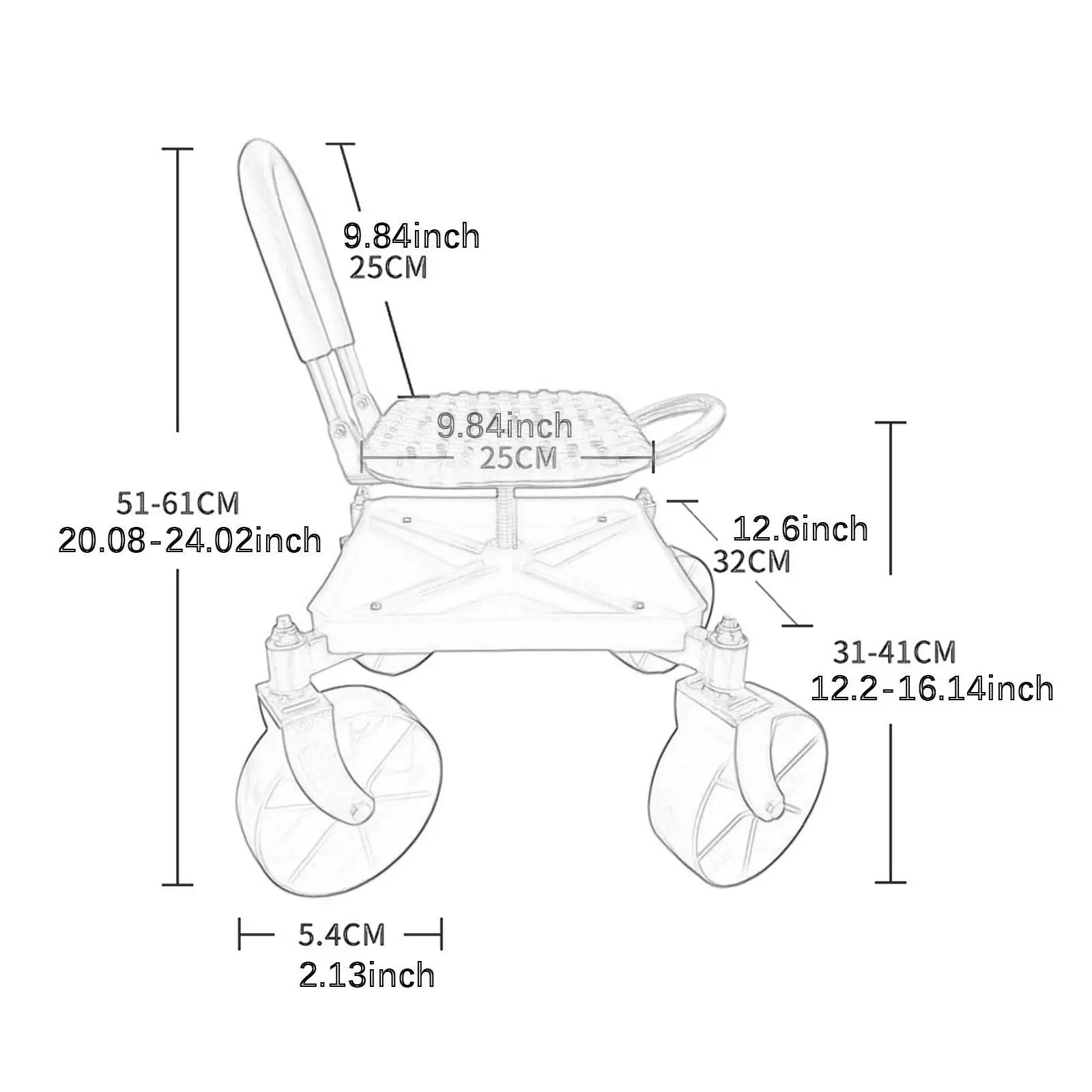 Garden Rolling Work Seat Height Adjustable Gardening Weeding Stool for Gardener Planting