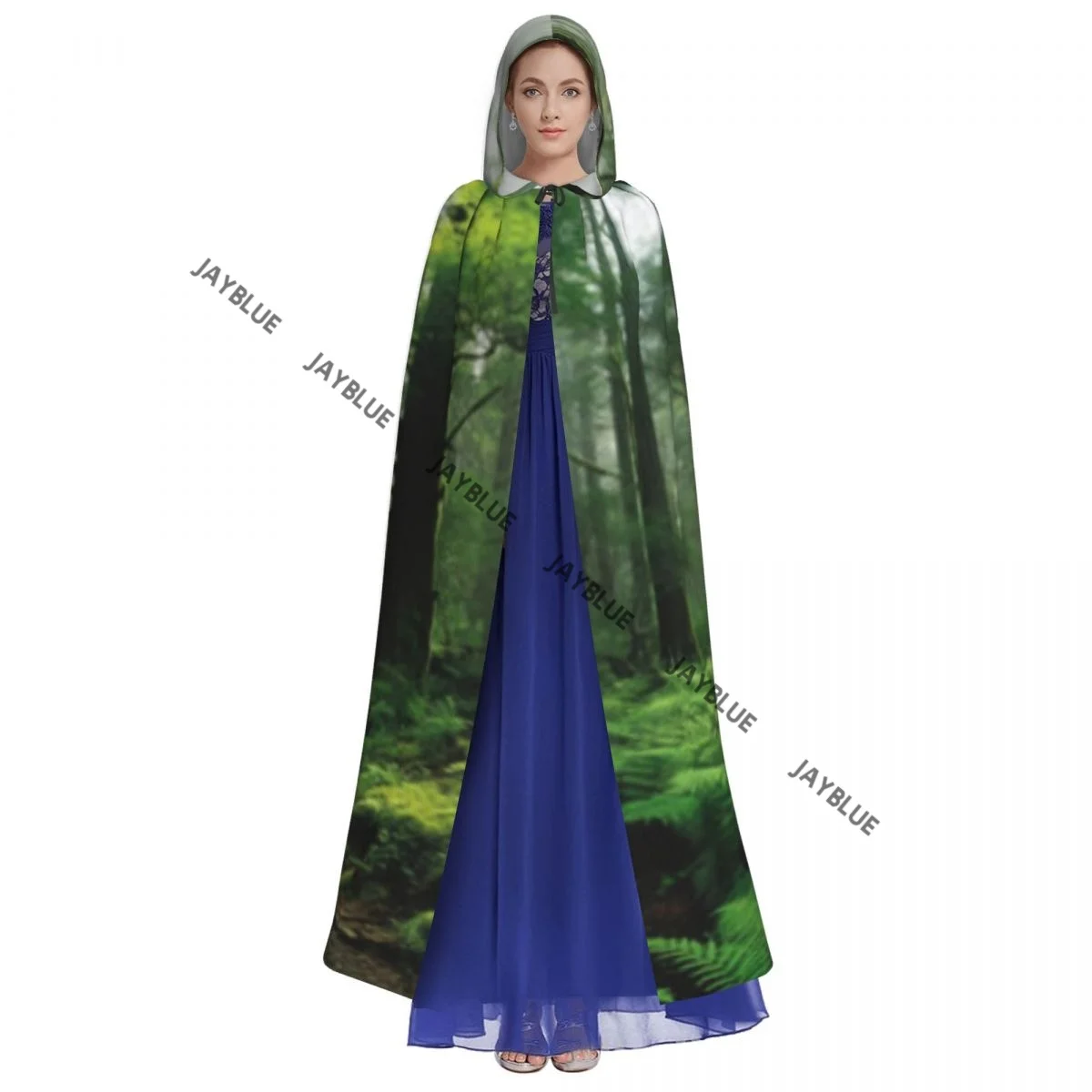 Adult Cloak Cape Hooded Fantastic Forest With Fog And Sunlight Medieval Costume Witch Wicca Vampire Elf Purim Carnival Party