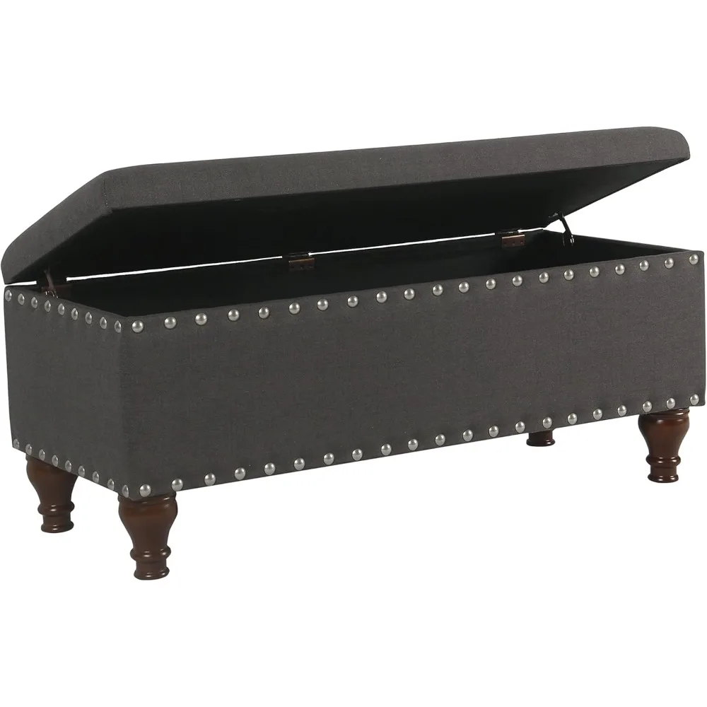 مقعد تخزين منجد من HomePop مع حواف رأس الأظافر - فحمي