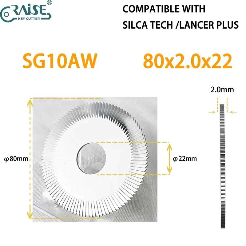 

Резак для ключей SG10, 80x2,0x22 дюйма, карбидный боковой и лицевой Фрезерный резак, совместимый с инструментами для слесаря SILCA TECH LANCER PLUS