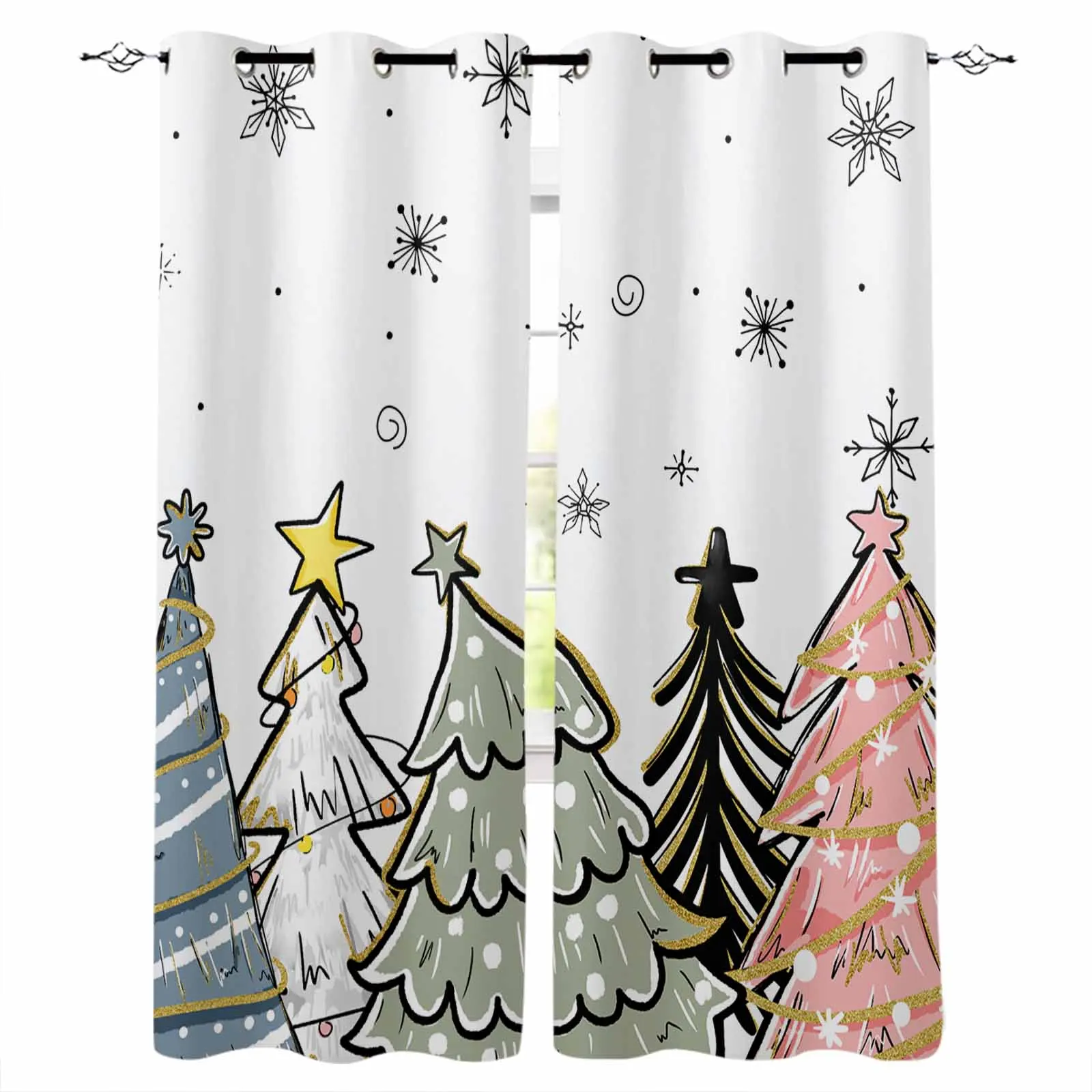 

Christmas Winter Snowflake Pine Tree Blackout Curtains For Living Room Bedroom Window Treatment Blinds Drapes