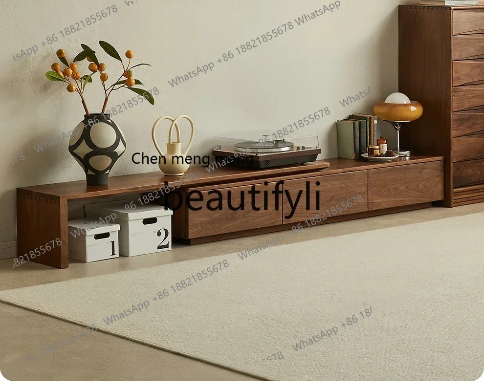 

D178 Black walnut telescopic TV cabinet 2025 new floor TV cabinet legless living room locker