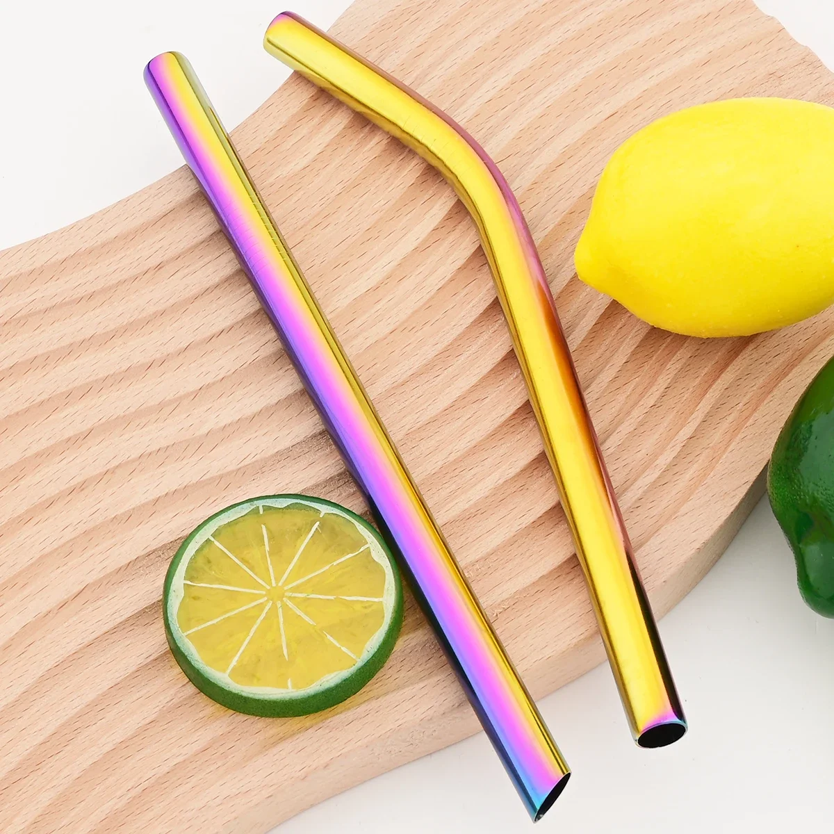 5pcs Colorful Drinking Straws Reusable Stainless Steel Straw Set Suitable for Bubble Tea Milkshakes Cocktails Bar Accessories