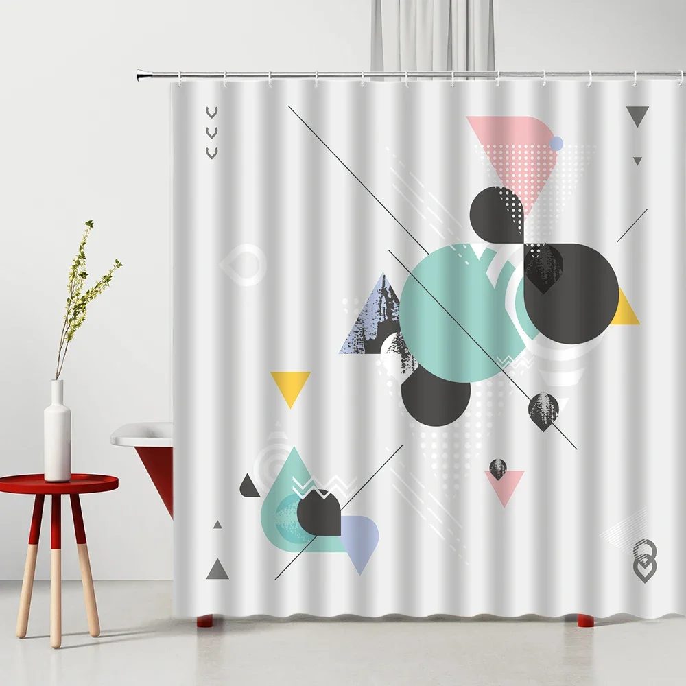 Colourful Geometric Shower Curtain Abstract Stripes Bath Curtains Modern Home Decoration Bathroom Waterproof Bathtub Screen