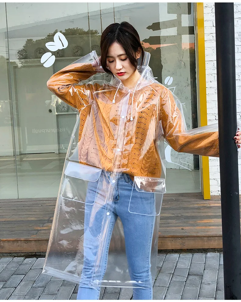 Fashion Transparent Raincoat Adult Hiking Outdoors Fishing Raincoat EVA Plastic Environmental Protection Raincoat