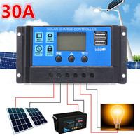 30A Solar Charge and Discharge Controller LCD Display Dual USB Automatic Solar Panel Charger Regulator 12V-24V Voltage Regulator