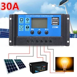 30A Solar Charge and Discharge Controller LCD Display Dual USB Automatic Solar Panel Charger Regulator 12V-24V Voltage Regulator