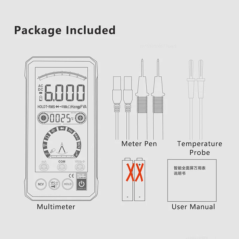 Xiaomi Ronguan Digital Multimeter Smart Full Screen Current Voltage Auto Tester Meter RMS Multitester AC DC NCV Handheld Tools