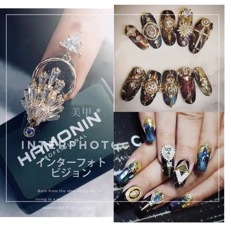 5 unids/lote 3D flor de lujo colgante redondo ovalado circón arte de uñas metal dorado accesorios de manicura decoración de uñas dijes de uñas