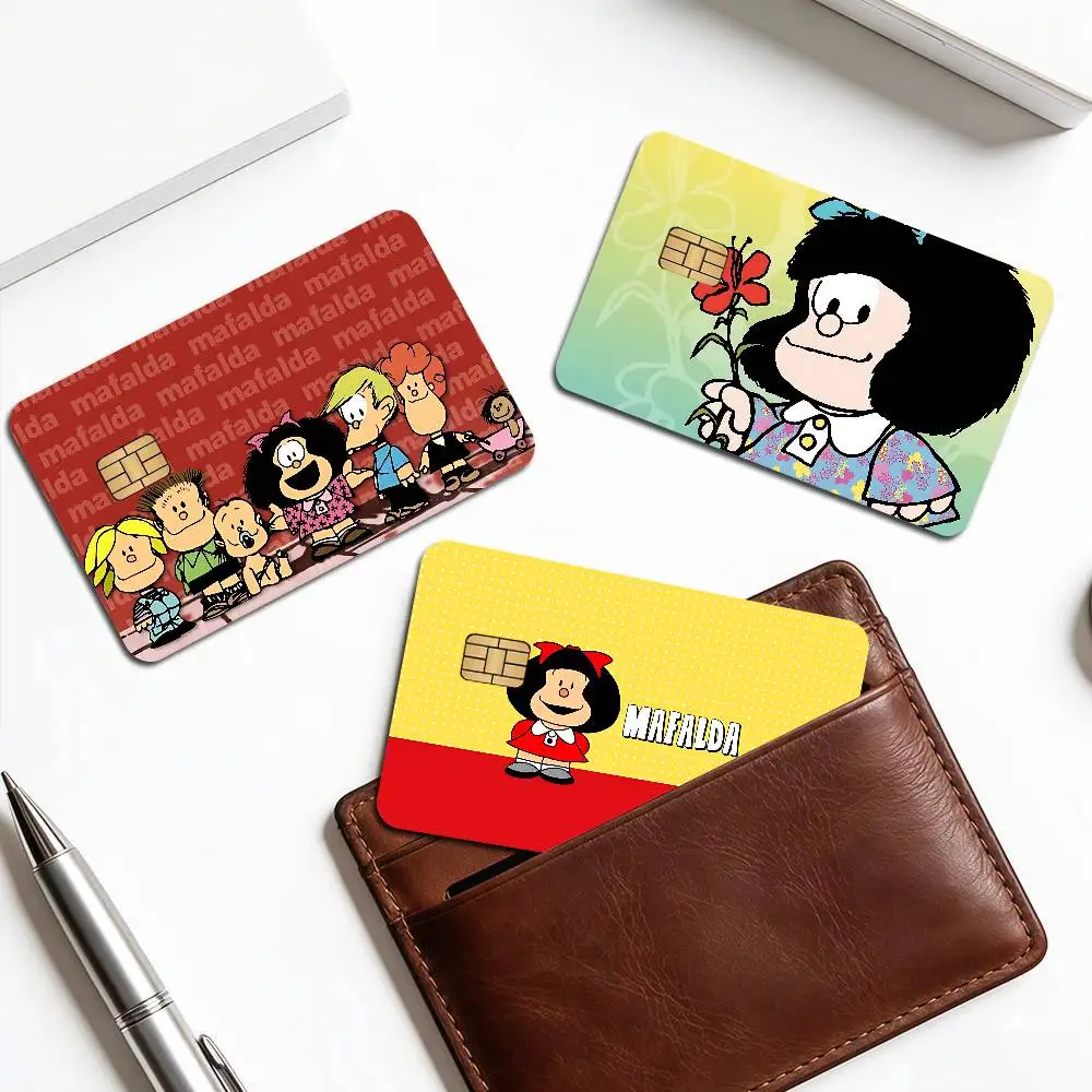 Cartoon Mafalda Credit Card Skin Stickers No Adhesive Residue Water Proof for VISA Credit Card Subway Access Card
