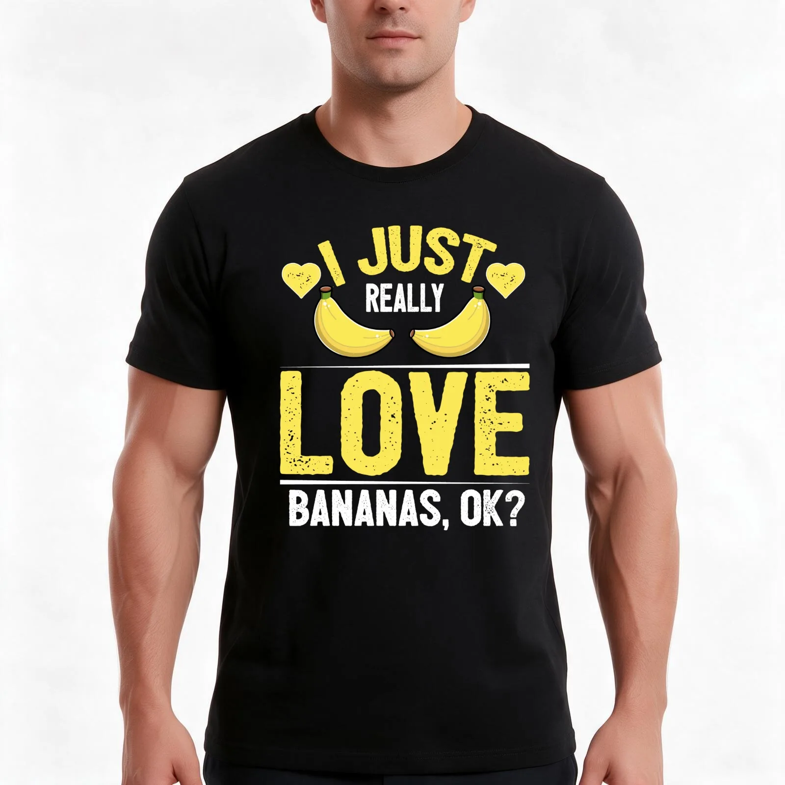 I Just Really Love Bananas OK T-Shirt, Summer Casual Cotton Tee, Oversized Streetwear Tops, Vintage Graphic Print, 100% Cotton