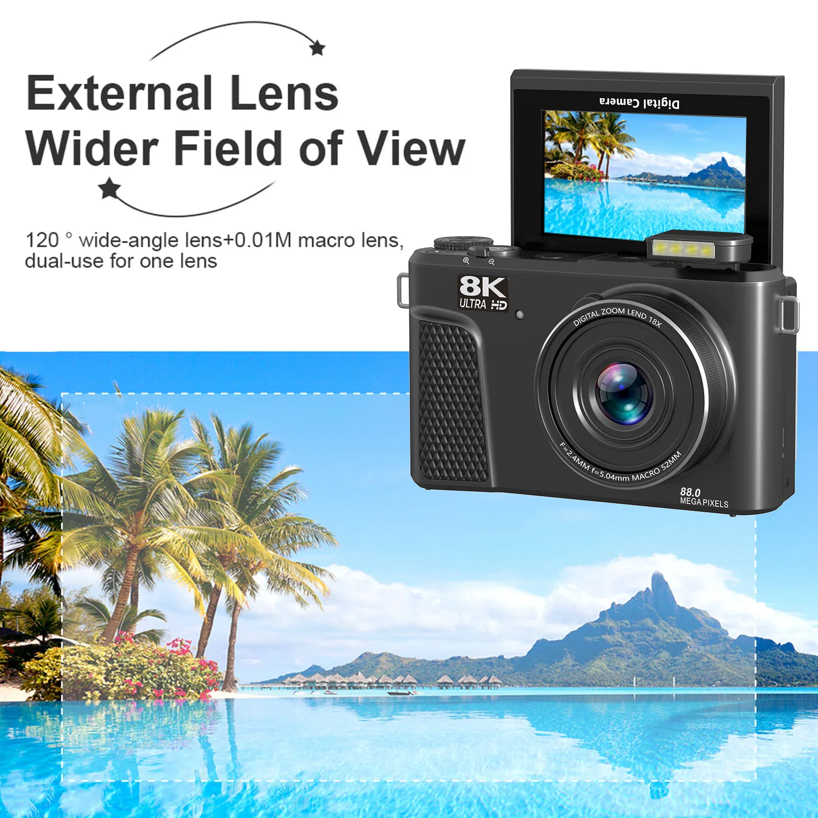 كاميرا رقمية 8K 88MP 18x Zoom ضبط تلقائي للصورة WiFi كاميرا سفر مع شاشة 3 بوصة قابلة للطي مرشحات متعددة ملء الضوء للبث المباشر #6