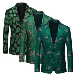 Single Breasted Green Jacquard Suit Jacket Men Clothing Fashion Trend Male Bar KTV Dance Party Dress Blazers Coats